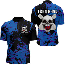 Load image into Gallery viewer, Skull Bowling 1/4 Zip Shirt Men &amp; Women Custom Blue Bowling Team Jersey QZT563