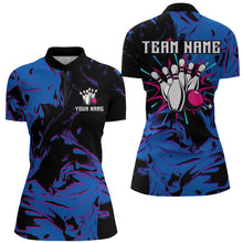 Load image into Gallery viewer, Camo Purple Bowling 1/4 Zip Shirt Men &amp; Women Custom Blue Bowling Team Jersey QZT564