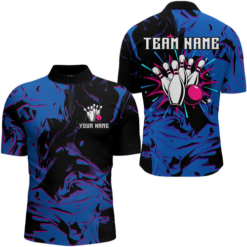 Camo Purple Bowling 1/4 Zip Shirt Men & Women Custom Blue Bowling Team Jersey QZT564