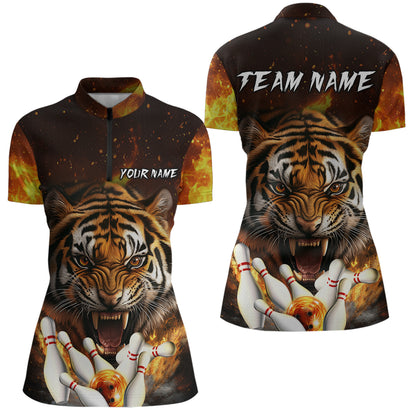 Flames Bowling Shirts Tiger Bowling Jersey Quarter-Zip Bowling Team League QZT634