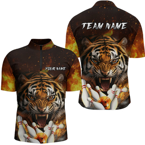 Flames Bowling Shirts Tiger Bowling Jersey Quarter-Zip Bowling Team League QZT634