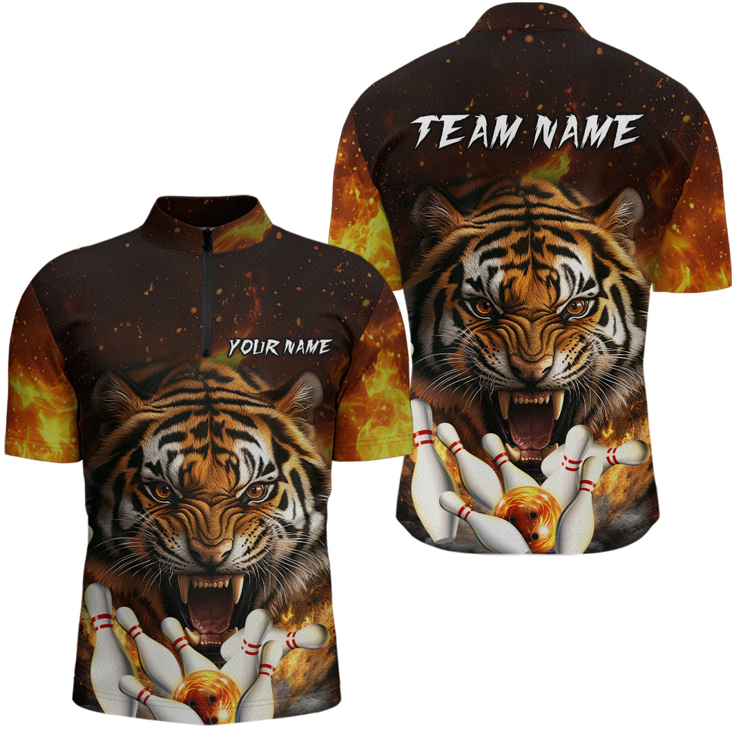 Flames Bowling Shirts Tiger Bowling Jersey Quarter-Zip Bowling Team League QZT634