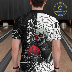 Black and White Skull Bowling Team Shirt Custom Spider Bowling Jersey Men Halloween Bowling Outfit QZT748