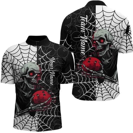 Black and White Skull Bowling Team Shirt Custom Spider Bowling Jersey Men Halloween Bowling Outfit QZT748