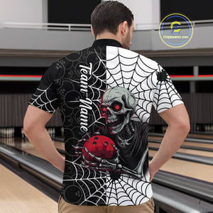 Black and White Skull Bowling Team Shirt Custom Spider Bowling Jersey Men Halloween Bowling Outfit QZT748