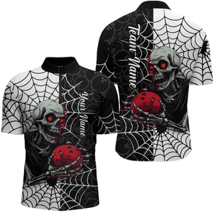 Black and White Skull Bowling Team Shirt Custom Spider Bowling Jersey Men Halloween Bowling Outfit QZT748