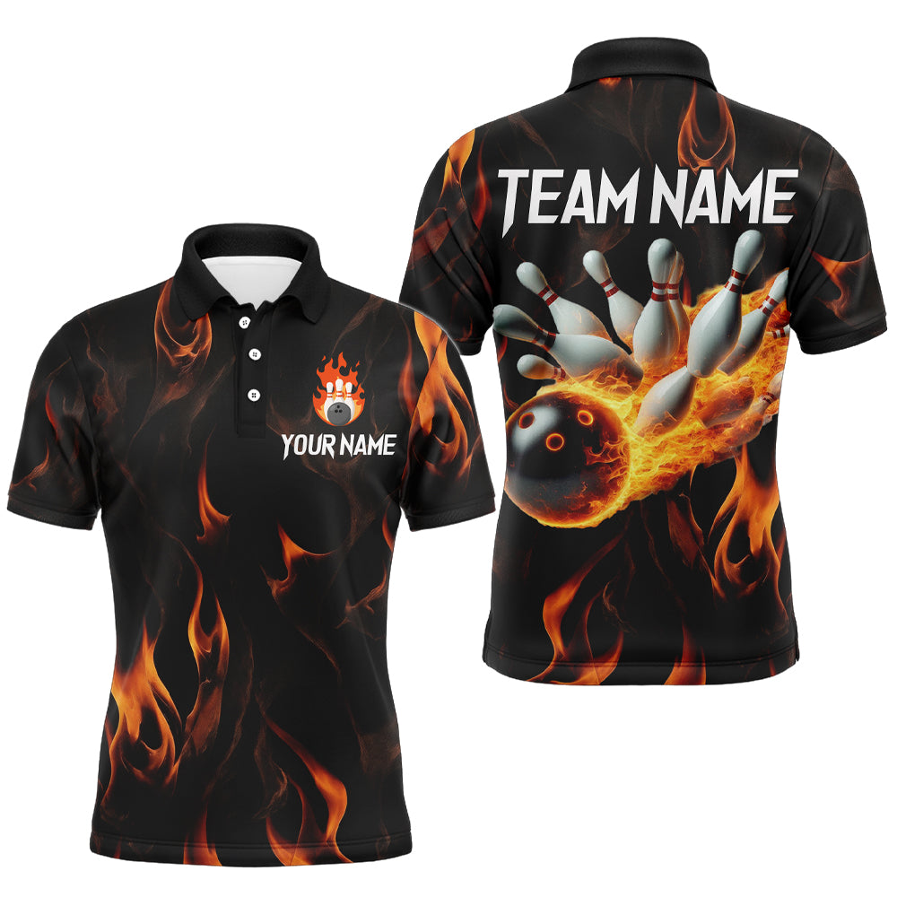 Custom Men Flame Bowling Shirts Bowling Team Jersey Polo Bowling Peformance QZT479