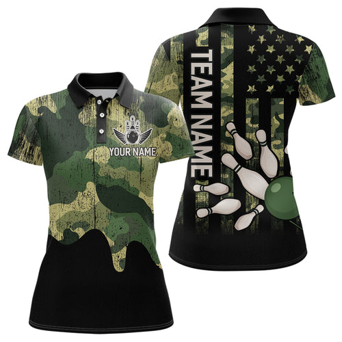 Personalized Camouflage Bowling Shirt for Men Women American Flag Polo Bowling Team Jersey QZT678