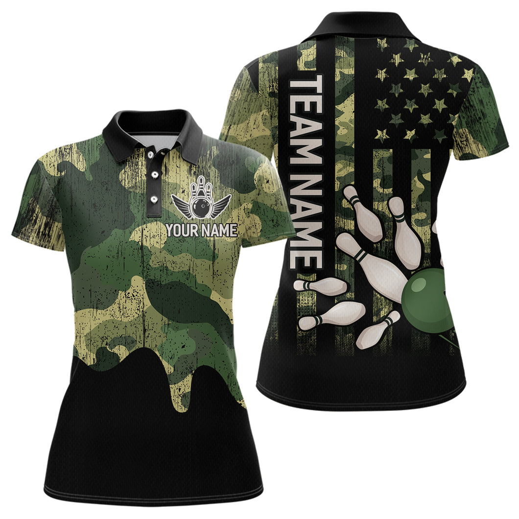 Personalized Camouflage Bowling Shirt for Men Women American Flag Polo Bowling Team Jersey QZT678