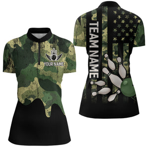 Personalized Camouflage Bowling Shirt American Flag Quarter-Zip Bowling Team Jersey QZT678