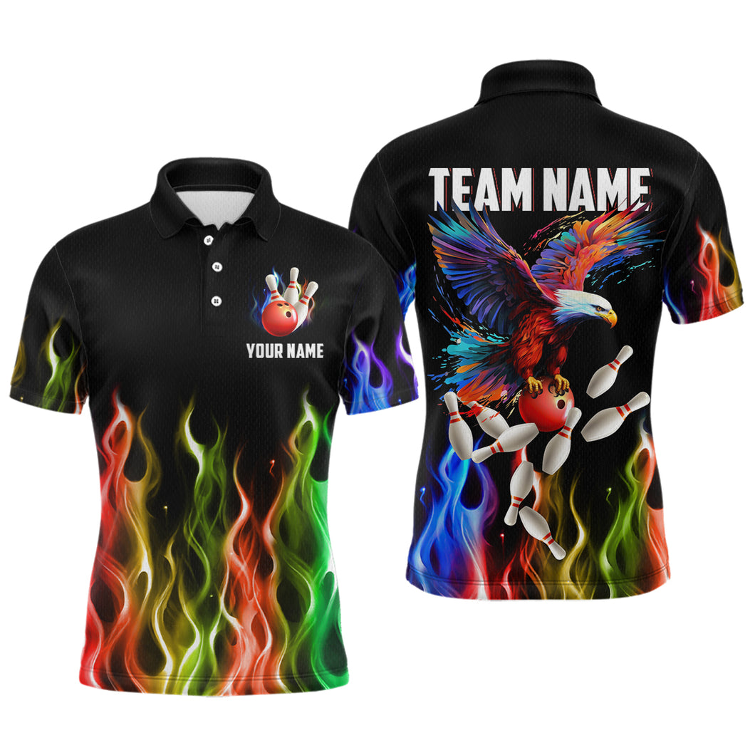 Rainbow Flame Eagle Bowling Team Jersey Personalized Bowling Polo Shirt For Men And Women QZT681
