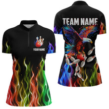 Load image into Gallery viewer, Rainbow Flame Eagle Bowling Team Jersey Personalized Bowling Quarter-Zip Shirt For Men And Women QZT681
