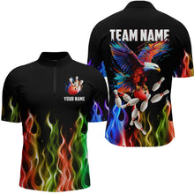 Load image into Gallery viewer, Rainbow Flame Eagle Bowling Team Jersey Personalized Bowling Quarter-Zip Shirt For Men And Women QZT681