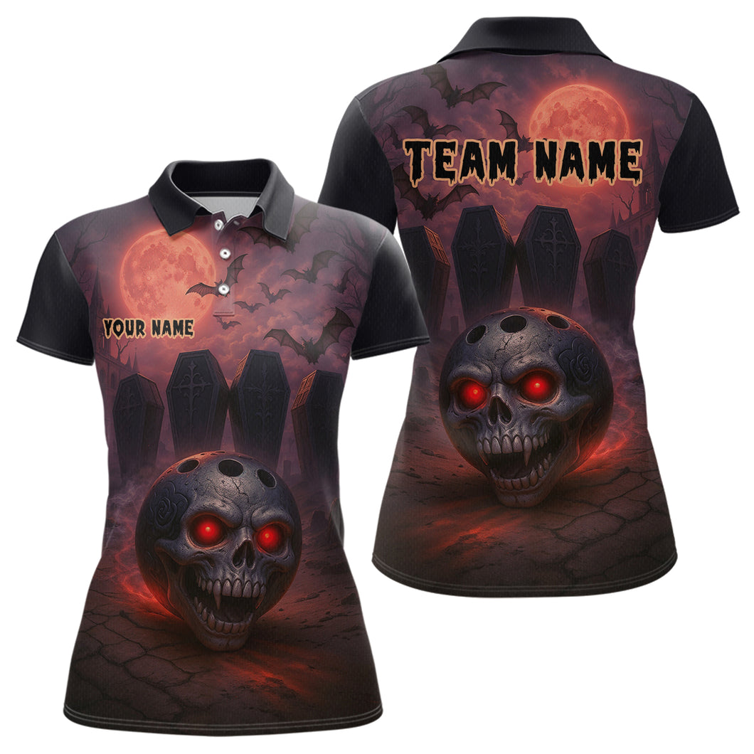Custom Skull Bowling Team Shirt Vampire Bowling Jersey for Women Bowling Outfit Polo & 1/4 Zip QZT751