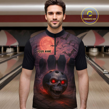 Custom Skull Bowling Team Shirt Vampire Bowling Jersey for Men Bowling Outfit Polo & 1/4 Zip QZT751