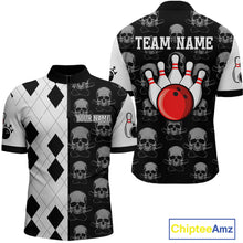 Load image into Gallery viewer, Black &amp; White Bowling Shirt Custom Skull Quarter-Zip Bowling Jersey Gift for Bowlers QZT693