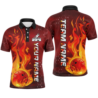 Custom Flame Bowling Shirts Bowling Jersey for Men Polo Bowling Uniform QZT447