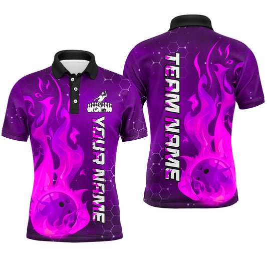 Custom Flame Bowling Shirts Bowling Jersey for Men Polo Bowling Uniform QZT447
