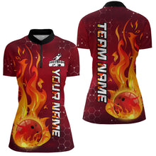 Load image into Gallery viewer, Custom Flame Bowling Shirts Bowling Jersey for Women 1/4 Zip Bowling Uniform QZT447
