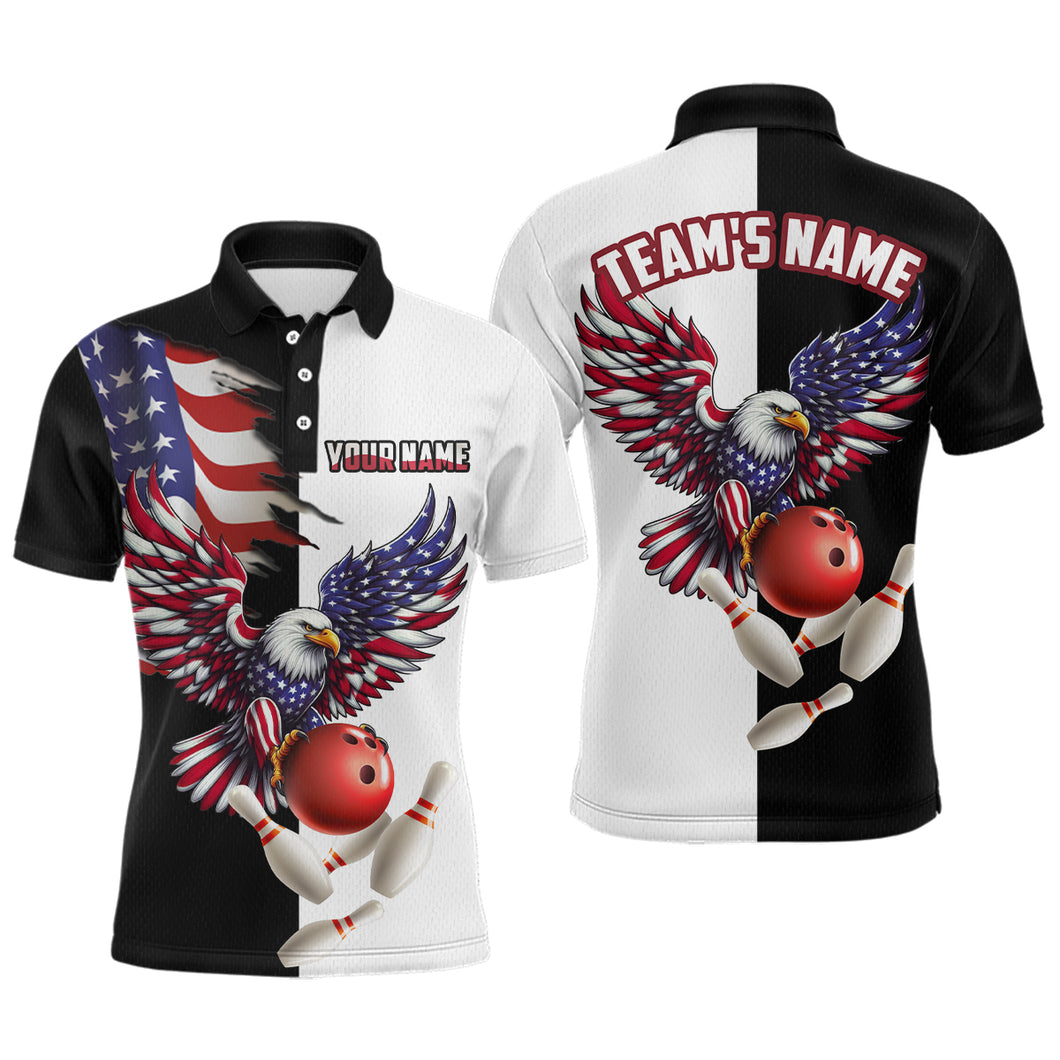 American Eagle Polo Bowling Shirt Custom Black & White Bowling Jersey for Men And Women QZT686