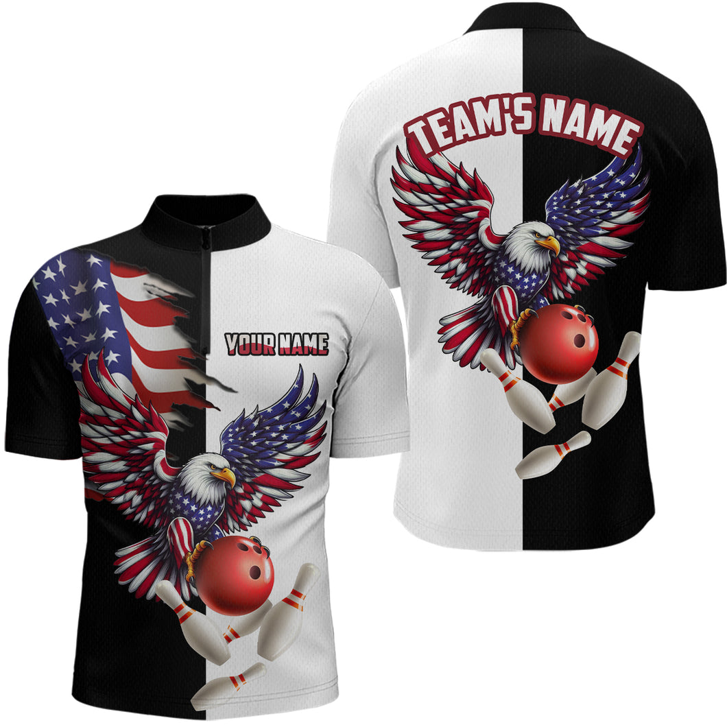 American Eagle Quarter-Zip Bowling Shirt Custom Black & White Bowling Jersey for Men And Women QZT686