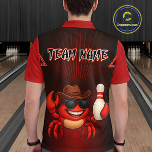 Custom Red Funny Crab Bowling Team Shirt Men Bowling Jersey Outfit Polo & 1/4-Zip Bowler Gift QZT757