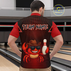 Custom Red Funny Crab Bowling Team Shirt Men Bowling Jersey Outfit Polo & 1/4-Zip Bowler Gift QZT757