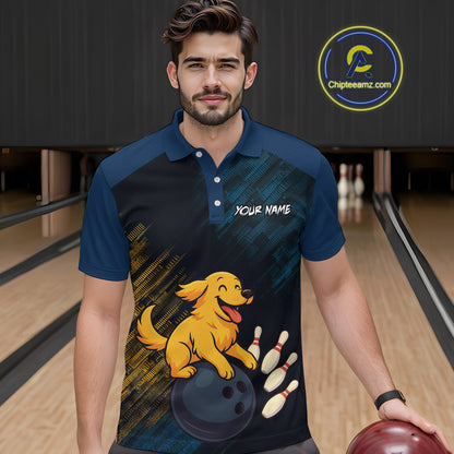 Funny Golden Retriever Dog Bowling Shirt for Men Custom Polo & Quarter-Zip Bowling Team Jersey QZT760