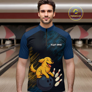 Funny Golden Retriever Dog Bowling Shirt for Men Custom Polo & Quarter-Zip Bowling Team Jersey QZT760