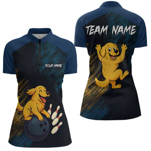 Funny Golden Retriever Dog Bowling Shirt for Women Custom Polo & Quarter-Zip Bowling Team Jersey QZT760