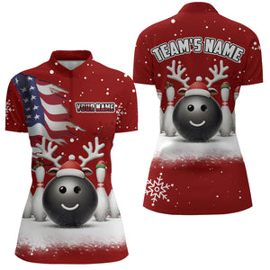 Custom Christmas Bowling Team Shirts Multicolor 1/4 Zip Bowling Jersey for Women QZT485