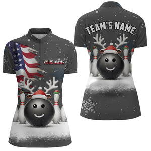 Custom Christmas Bowling Team Shirts Multicolor 1/4 Zip Bowling Jersey for Women QZT485