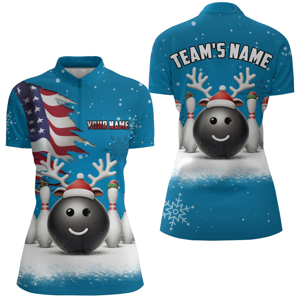 Custom Christmas Bowling Team Shirts Multicolor 1/4 Zip Bowling Jersey for Women QZT485