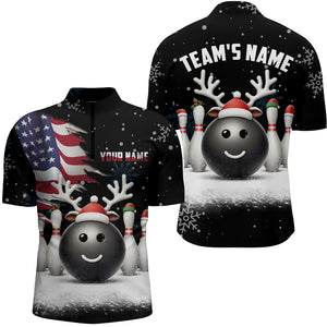 Custom Christmas Bowling Team Shirts Multicolor Quarter Zip Bowling Jersey for Men QZT485