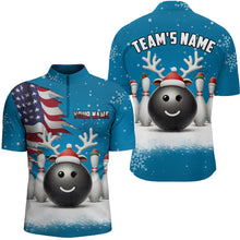 Load image into Gallery viewer, Custom Christmas Bowling Team Shirts Multicolor Quarter Zip Bowling Jersey for Men QZT485