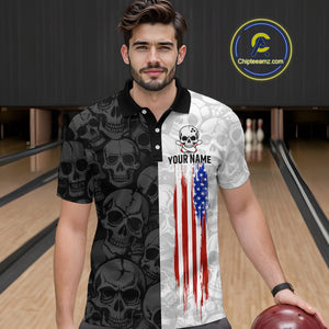 American Flag Bowling Team Shirt Polo 1/4-Zip Patriotic Bowling Jersey for Men Halloween Gift QZT729