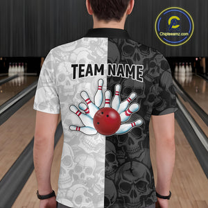 American Flag Bowling Team Shirt Polo 1/4-Zip Patriotic Bowling Jersey for Men Halloween Gift QZT729
