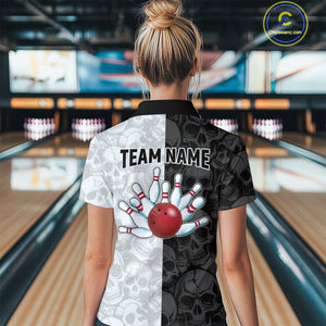 American Flag Bowling Team Shirt Polo 1/4-Zip Patriotic Bowling Jersey for Women Halloween Gift QZT729
