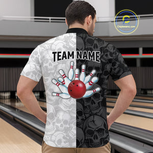 American Flag Bowling Team Shirt Polo 1/4-Zip Patriotic Bowling Jersey for Men Halloween Gift QZT729