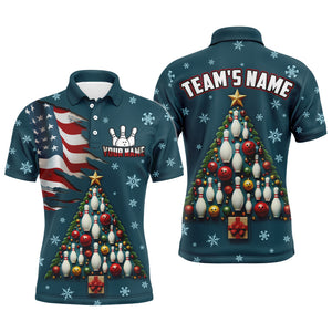 Custom Christmas Bowling Shirts for Men Polo US Christmas Tree Bowling Jersey QZT450