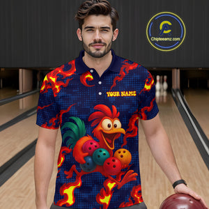 Custom Red Flame Funny Chicken for Men Bowling Team Jersey Bowling League Shirt Polo & 1/4-Zip QZT762