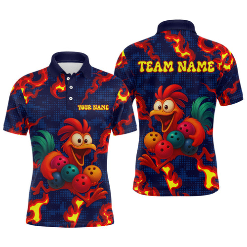 Custom Red Flame Funny Chicken for Men Bowling Team Jersey Bowling League Shirt Polo & 1/4-Zip QZT762
