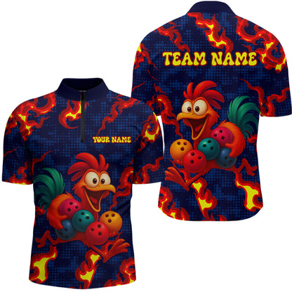 Custom Red Flame Funny Chicken for Men Bowling Team Jersey Bowling League Shirt Polo & 1/4-Zip QZT762