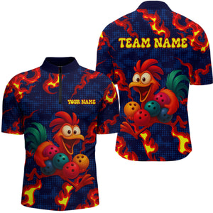 Custom Red Flame Funny Chicken for Men Bowling Team Jersey Bowling League Shirt Polo & 1/4-Zip QZT762