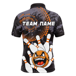 Orange Camo Bowling Shirt Funny Bowling Team Jersey for Men Polo Bowling Shirt QZT255