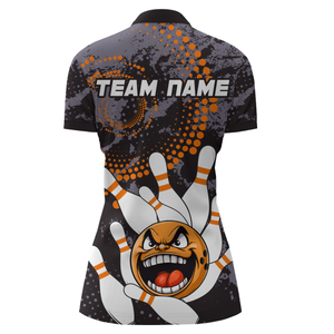 Orange Camo Bowling Shirt Funny Bowling Team Jersey for Women Quarter-Zip Bowling Shirt QZT255