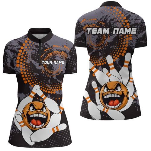 Orange Camo Bowling Shirt Funny Bowling Team Jersey for Women Quarter-Zip Bowling Shirt QZT255