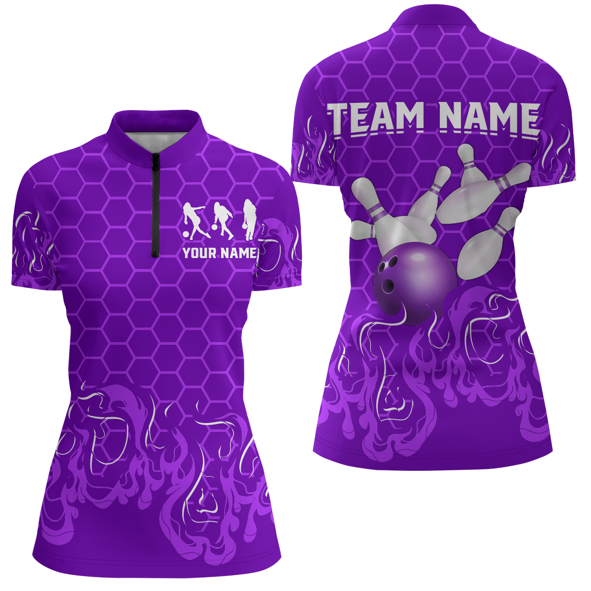 Personalized 1/4 Zip Bowling Shirt for Women Multicolor Bowling Team League QZT406