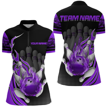 Load image into Gallery viewer, Personalized Flame Bowling Shirts Women Bowling Team League 1/4 Zip Bowling QZT410