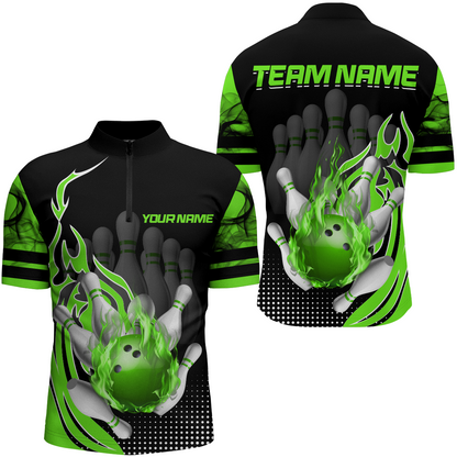 Personalized Flame Bowling Shirts Men Bowling Team League 1/4 Zip Bowling QZT410